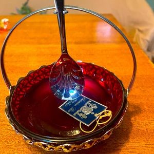 Chromium Plated Red Sugar & Preserve Bowl w/spoon.